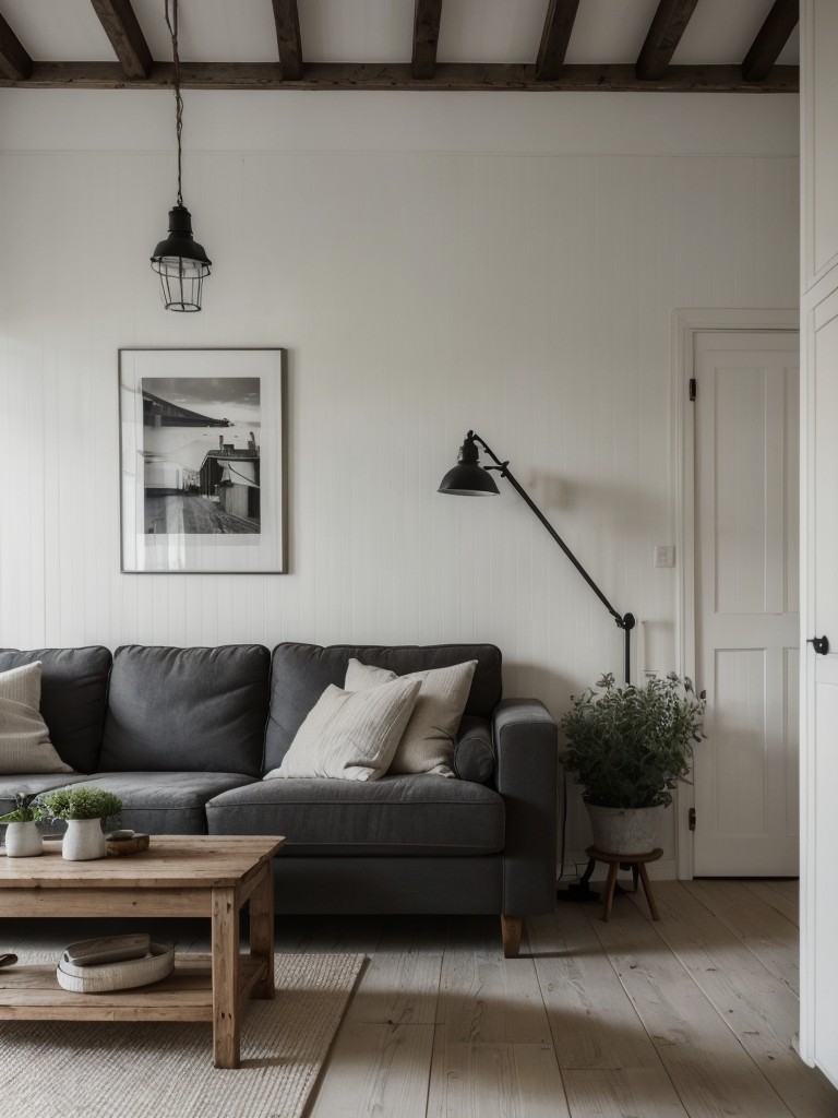 Scandinavian farmhouse one-bedroom apartment ideas combining the coziness of farmhouse decor with the simplicity and functionality of Scandinavian design for a relaxed and inviting atmosphere.