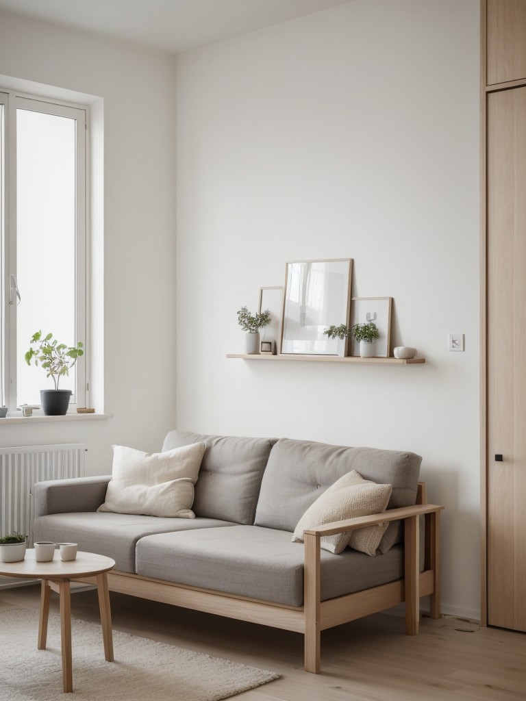 Scandinavian-inspired one-bedroom apartment ideas with minimalistic design, neutral color schemes, and natural wood elements for a clean and serene atmosphere.