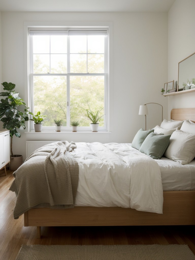 Serene small apartment bedroom ideas incorporating nature-inspired elements and calming color schemes.
