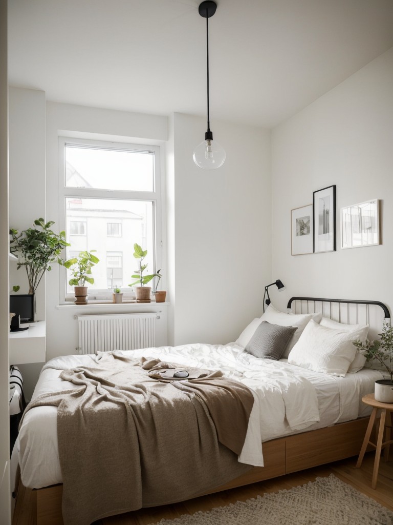 Small apartment bedroom ideas with a Scandinavian design influence, featuring clean lines and natural elements.