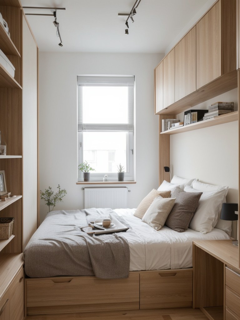Small apartment bedroom ideas with space-saving furniture solutions and smart storage solutions.