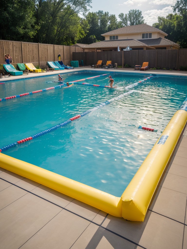 Organize poolside games like water volleyball, inflatable obstacle courses, or a synchronized swim competition.