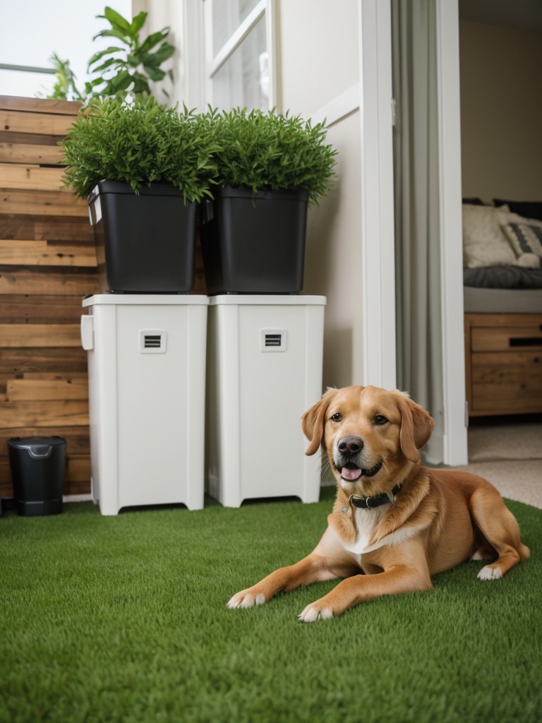 Incorporating artificial grass dog potties into apartment decor.