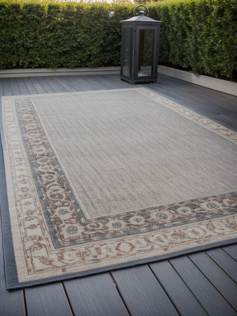 Adding a decorative outdoor rug or mat to anchor the space and provide a sense of privacy.