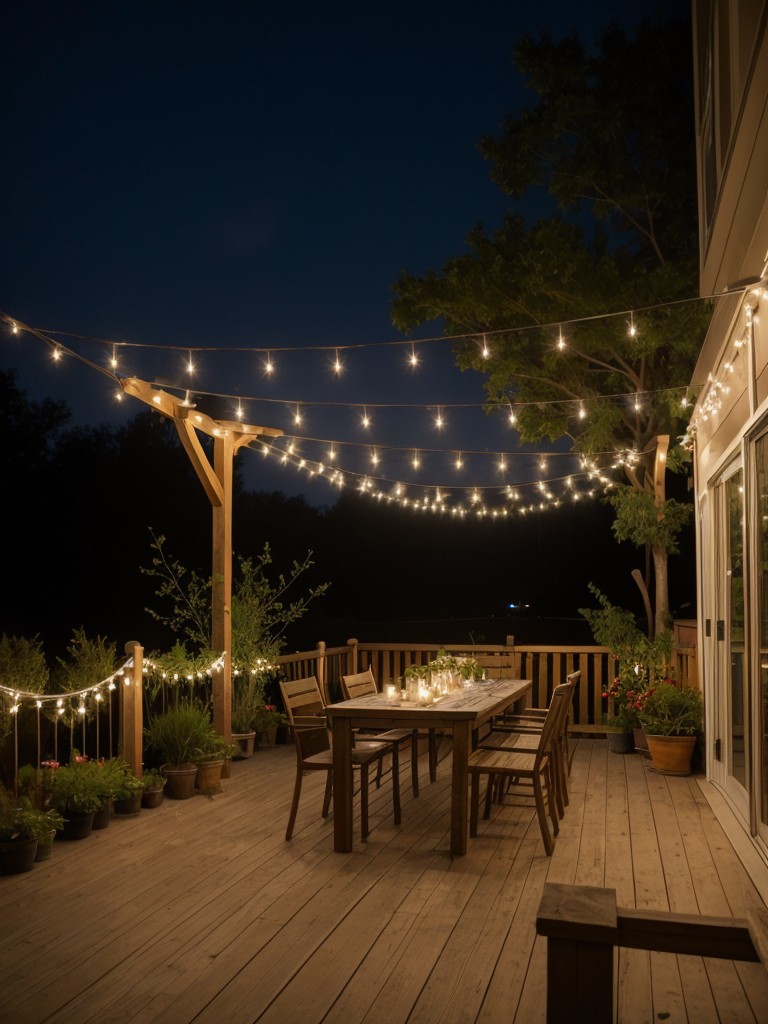Hanging outdoor string lights or fairy lights in a way that partially obstructs the view.