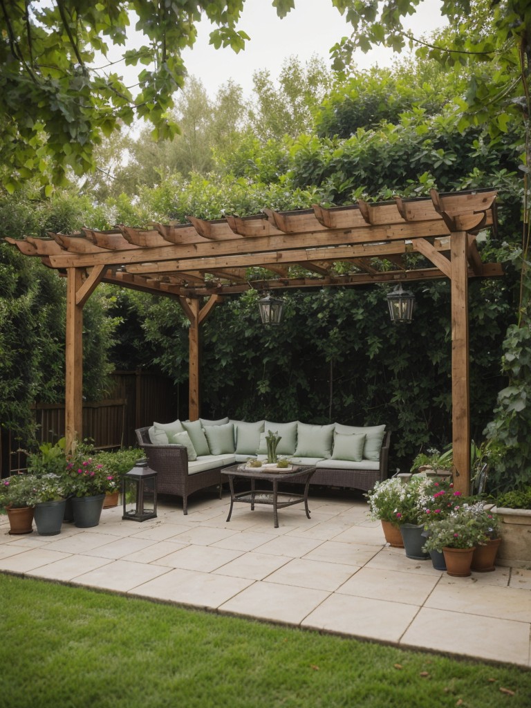 Installing a pergola or trellis with hanging plants or vines for a more natural and private ambiance.