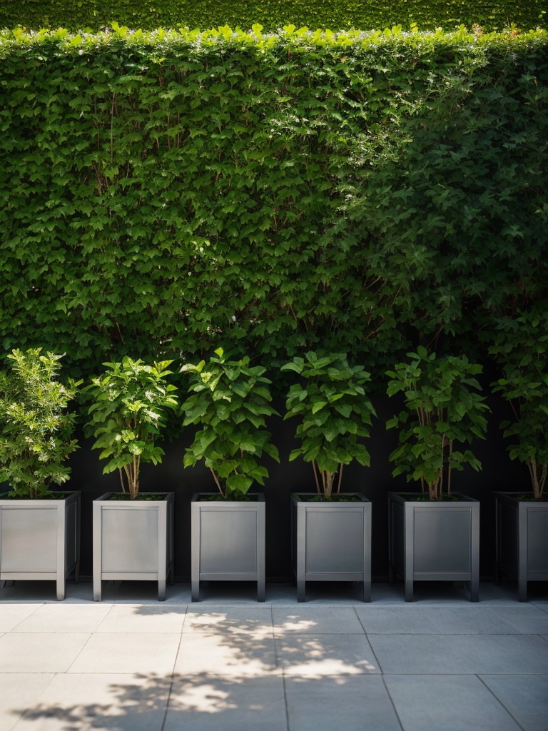 Placing a row of tall planters filled with lush greenery to create a natural privacy wall.