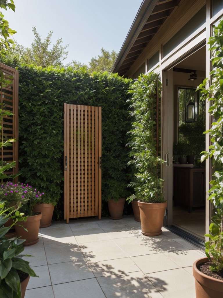 Using tall potted plants to create a natural privacy barrier.