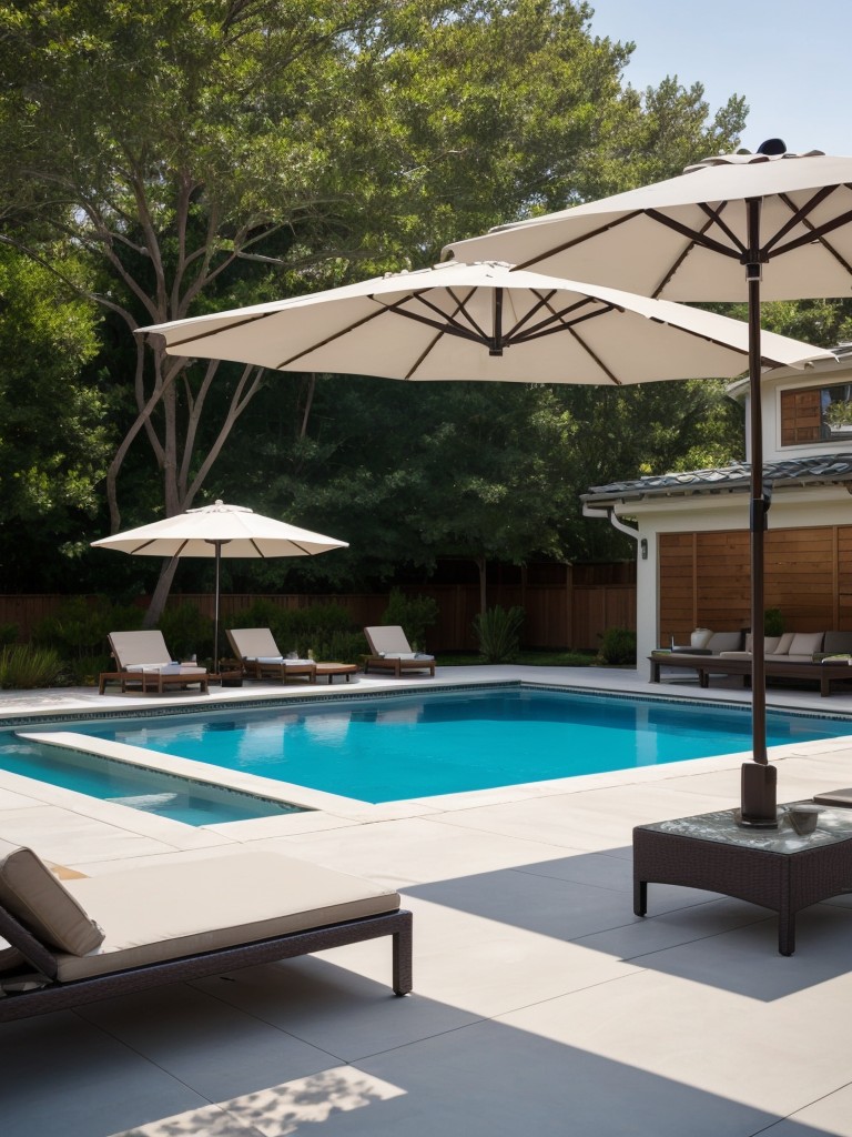 Utilizing large outdoor umbrellas or sunshades to create a private area.