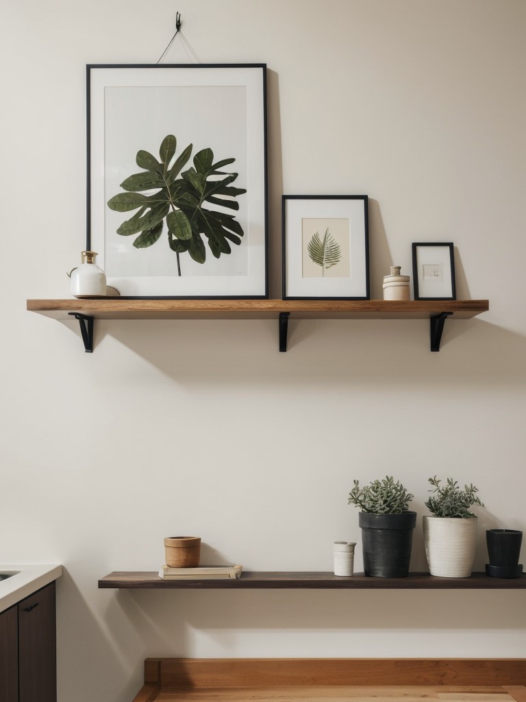 Hang artwork or floating shelves at different heights on the walls to add visual interest and create depth in your apartment's design.