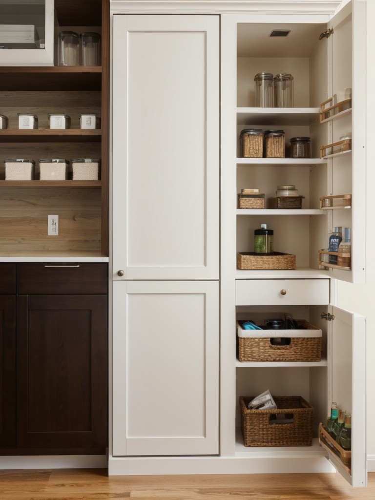 Incorporate built-in storage solutions such as floor-to-ceiling shelves or hidden cabinets to optimize organization and minimize clutter.