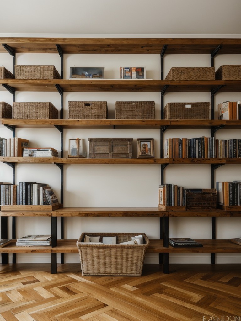 Install floor-to-ceiling shelving units along one wall to create a functional and stylish display for books, collectibles, and decorative items.