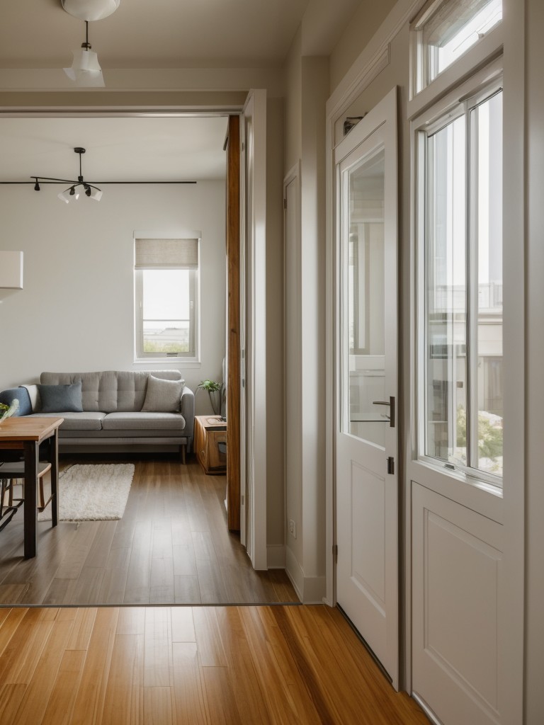 Utilize open concept layout to maximize space and create a seamless flow between rooms in your railroad apartment.