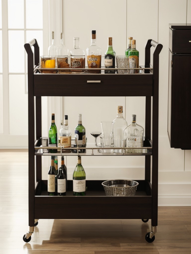 A portable and stylish bar cart for entertaining guests.