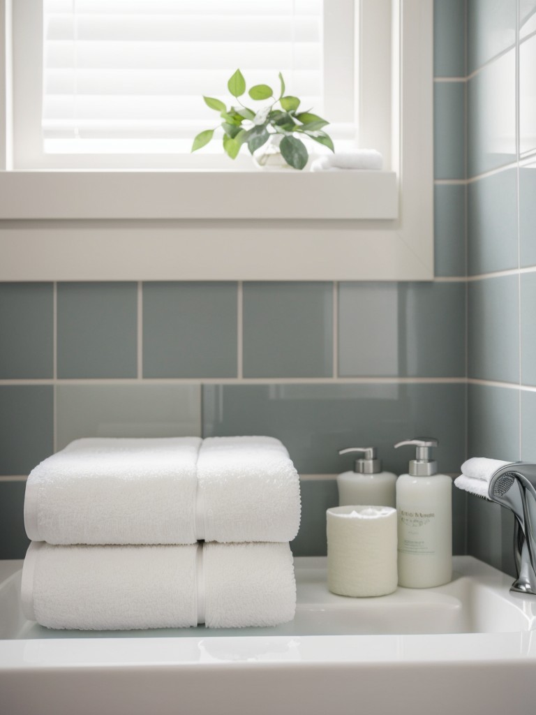 A set of fluffy, absorbent towels and bath accessories for a spa-like bathroom experience.