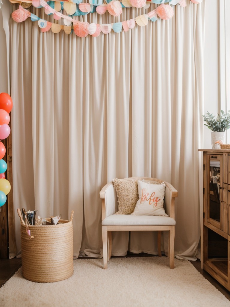 Create a DIY photo booth corner with props and a fun backdrop, so your guests can capture memorable moments during the party.