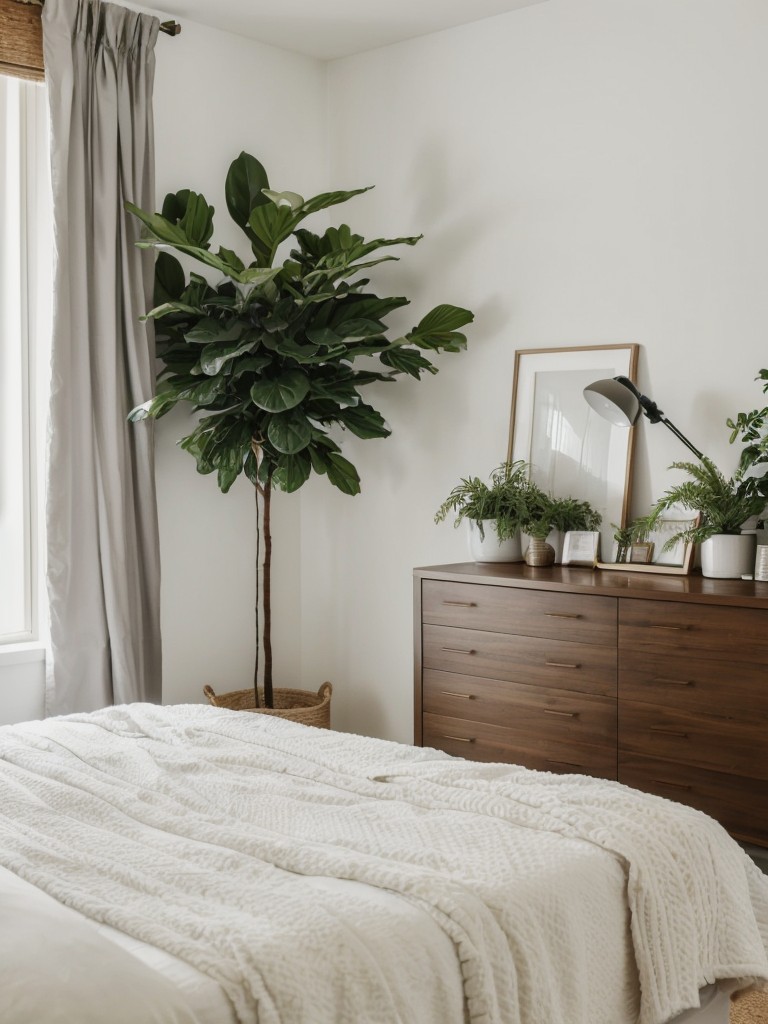 Decorate with indoor plants to bring a touch of freshness and tranquility to the bedroom.