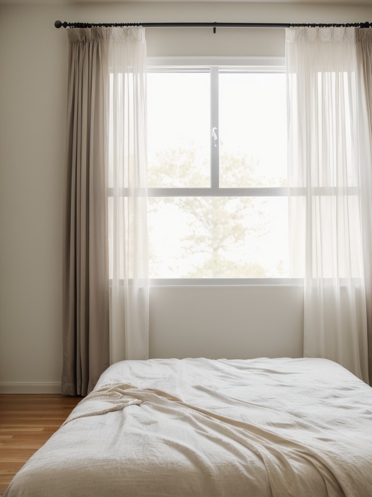 Hang curtains or sheer drapes from the ceiling to visually divide the bedroom from the rest of the space.