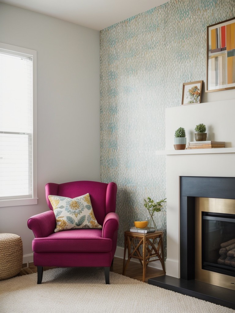 Add a pop of color to your rental living room by painting an accent wall or using vibrant and patterned textiles.