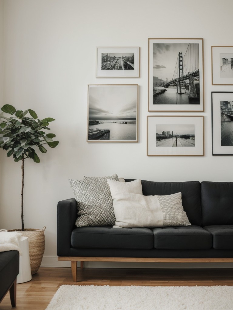 Hang a gallery wall of framed artwork or photographs to inject your personal style into the rental living room.