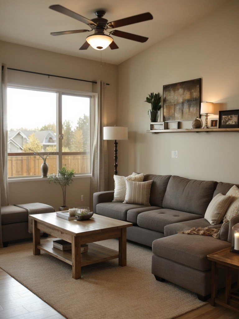 Incorporate a variety of lighting sources, such as task lighting, ambient lighting, and accent lighting, to create a cozy and inviting atmosphere in your rental living room.