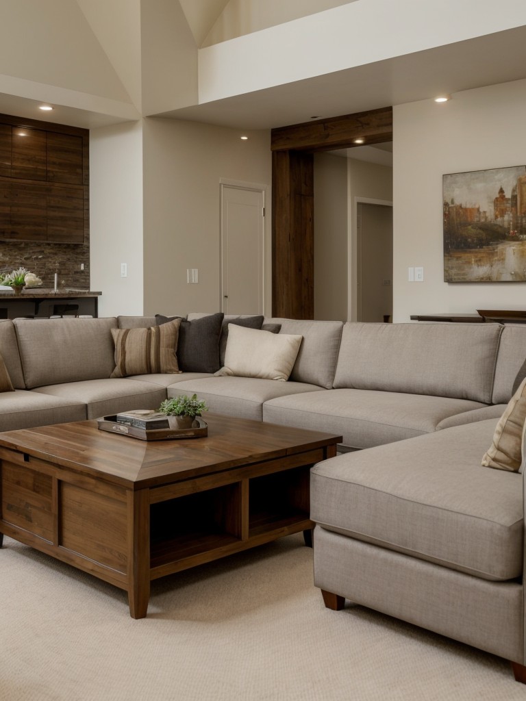 Incorporate versatile furniture pieces, such as a sofa with built-in storage or a coffee table that can double as extra seating.