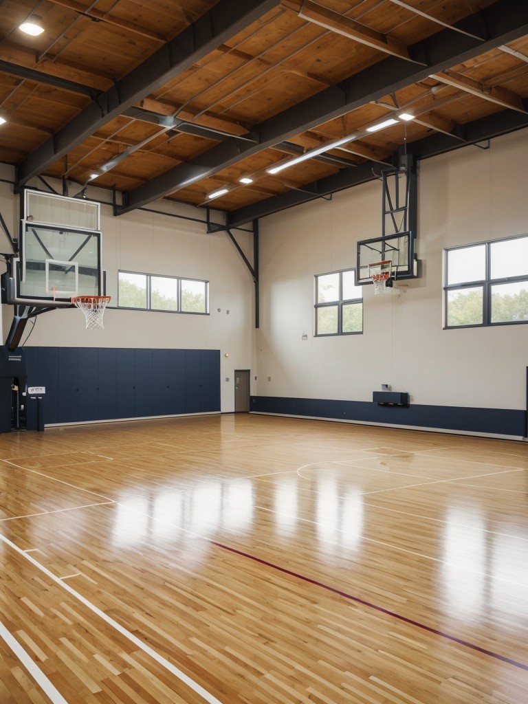 Create a multi-purpose sports court that can be used for basketball, volleyball, or tennis, promoting an active and healthy lifestyle.