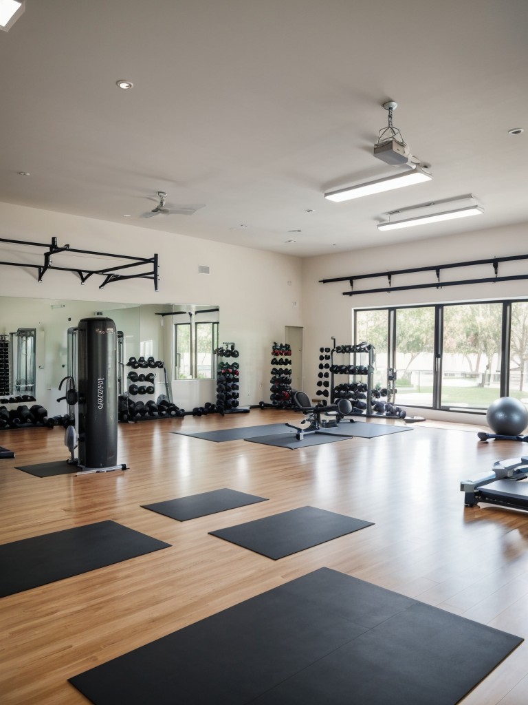 Set up a state-of-the-art fitness center with a variety of equipment and dedicated spaces for yoga and weightlifting.