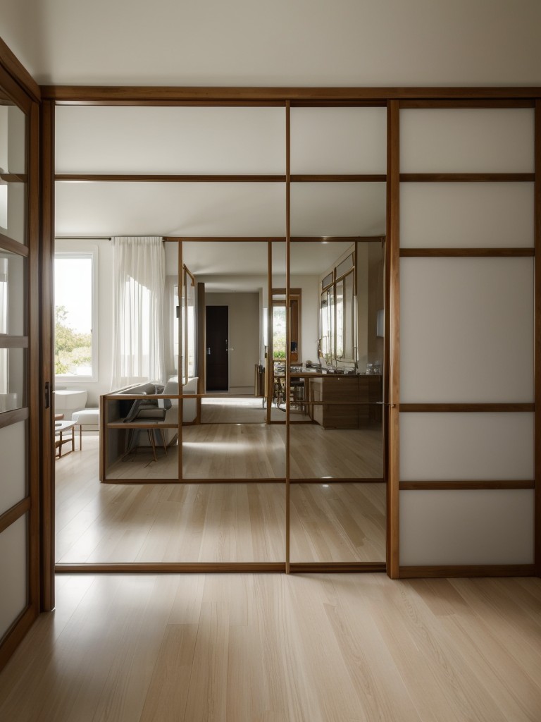 Choosing a room divider with mirrored panels to visually expand the space and reflect natural light.