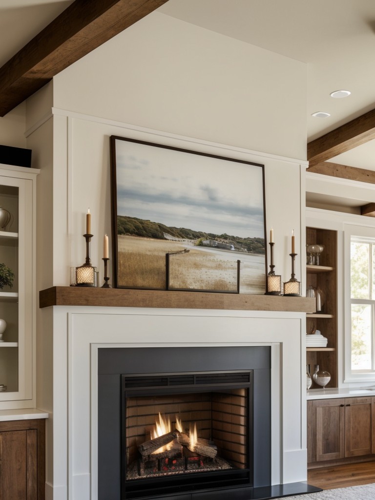 Incorporating a built-in fireplace or mantel that acts as a focal point and separates the living and dining areas.