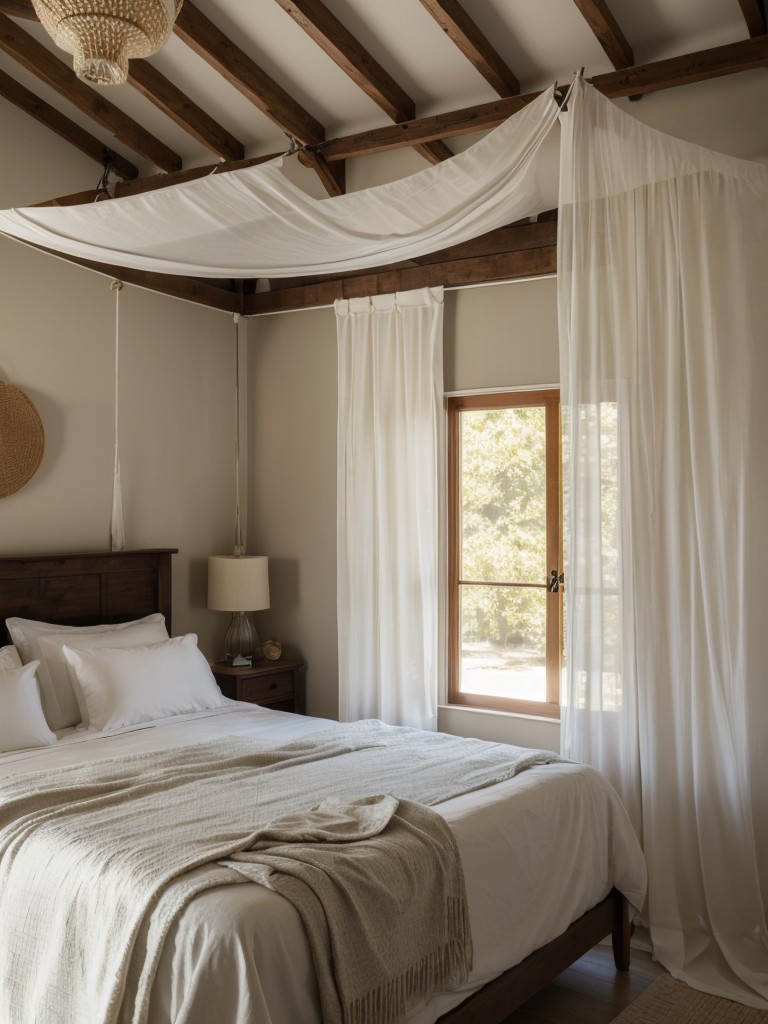 Incorporating a hanging fabric canopy or curtain from the ceiling to create a cozy and private sleeping area.