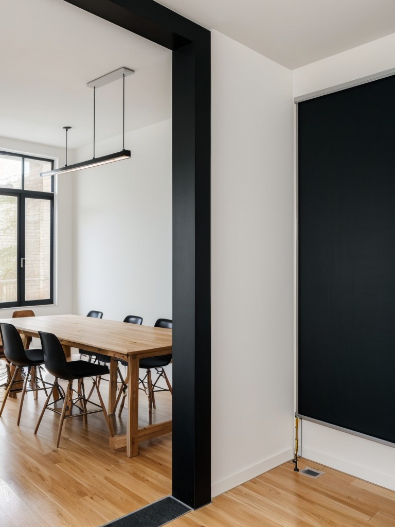 Installing a floor-to-ceiling blackboard or whiteboard wall that can be used as a room divider while also providing a creative space.