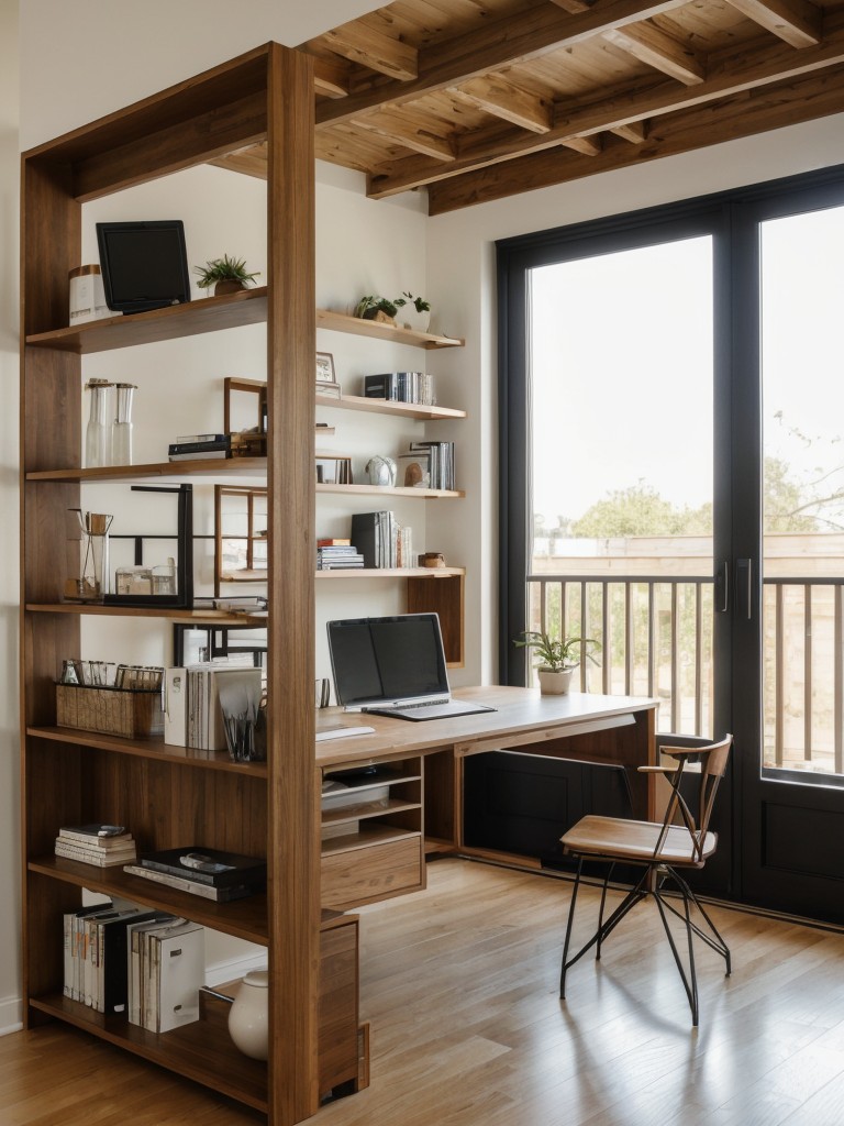 Opting for a room divider that doubles as a functional workspace, such as a foldable desk or a bookshelf with a built-in desk.