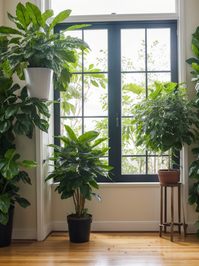 Using large potted plants or indoor trees as natural room dividers to add a touch of greenery to the space.