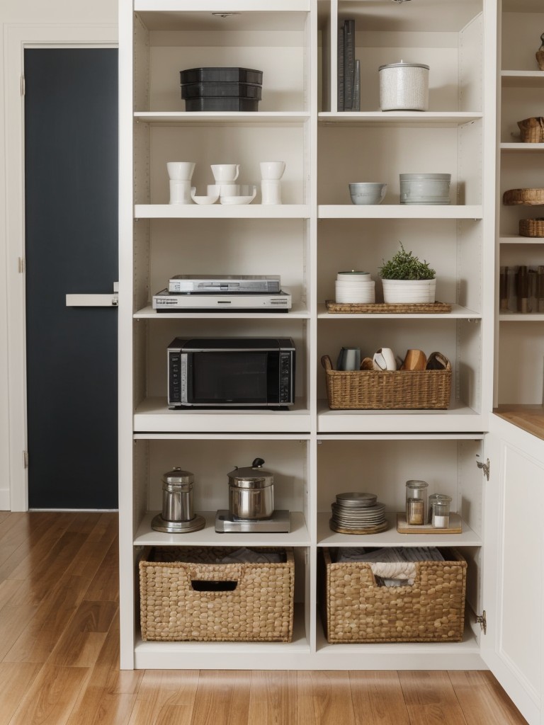 Use a freestanding shelving unit with open or closed compartments to create defined spaces within the studio.