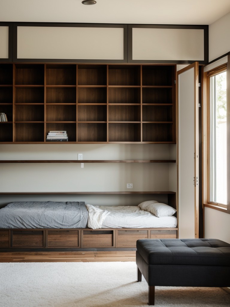 Utilize a large bookshelf or storage unit as a room divider to separate the living area from the sleeping area.