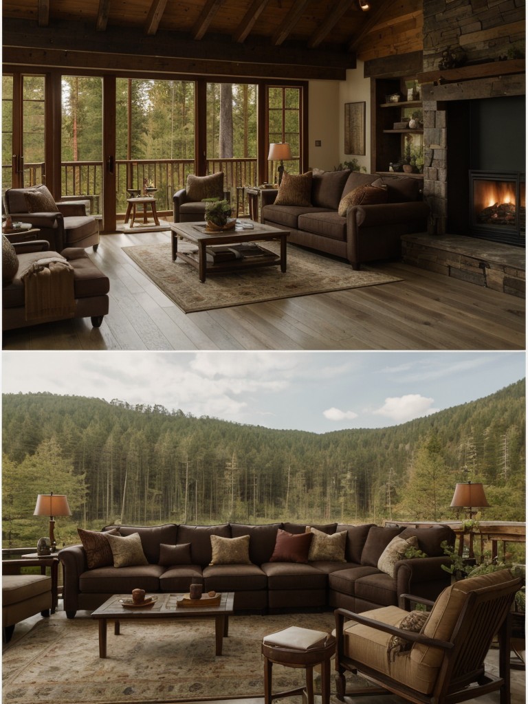 Choose a color palette inspired by nature, such as warm earth tones, deep forest greens, and rich berry hues, to enhance the rustic atmosphere of your living room.