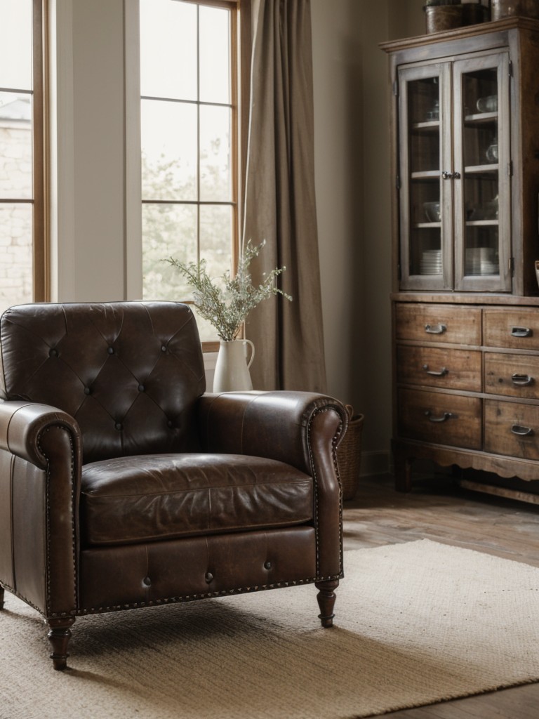 Embrace the beauty of imperfection by incorporating vintage pieces, such as weathered antique trunks or worn leather armchairs, into your rustic apartment living room.
