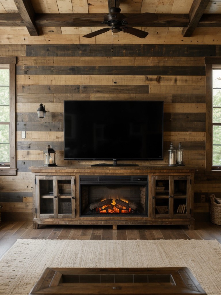 Incorporate a reclaimed wood accent wall behind your media console or fireplace to add visual interest and introduce rustic charm.