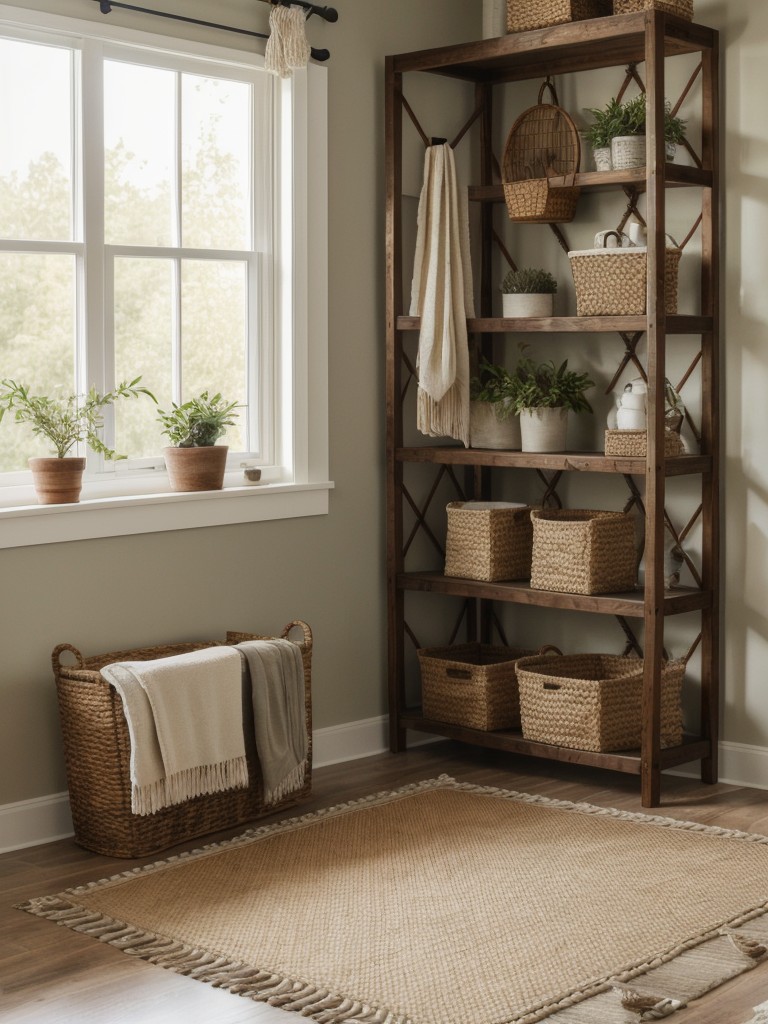 Play with texture and layering by incorporating elements such as woven baskets, macrame wall hangings, and plush area rugs.