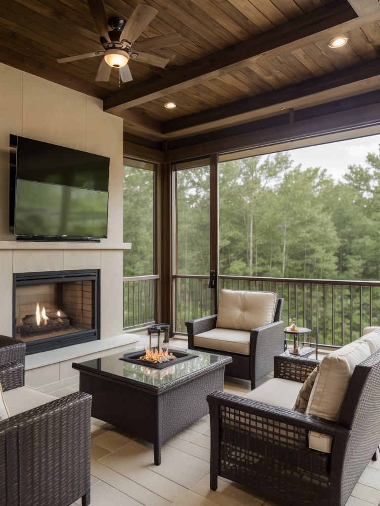 Add a touch of luxury to your screened-in balcony with amenities like an outdoor fireplace, built-in grill, or mini bar for entertaining and relaxation.