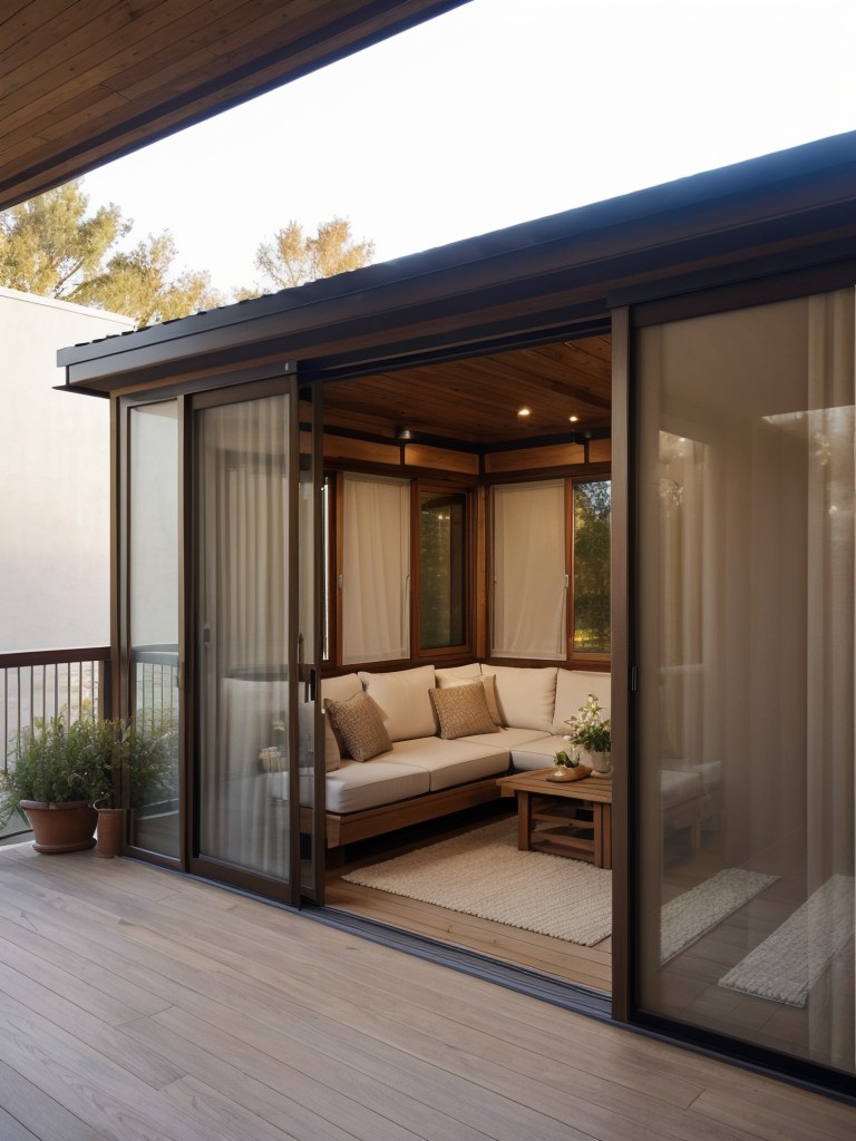 Create a cozy and private nook on your balcony by installing sliding screens that can be opened or closed according to your preferences.