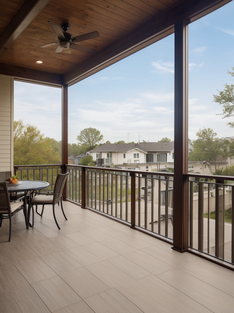 Don't forget to include durable and weather-resistant flooring options, such as deck tiles or outdoor carpeting, to ensure your screened-in balcony stays beautiful and functional.