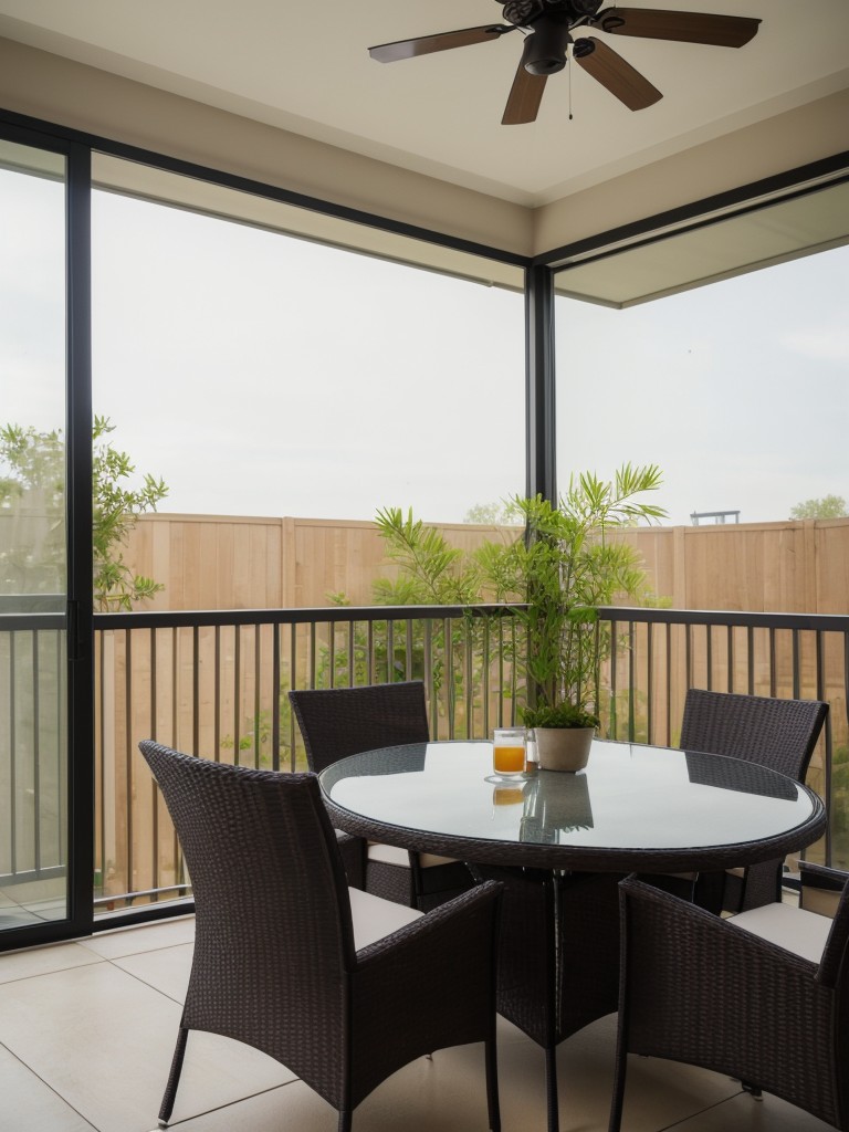 If space allows, create separate zones within your screened-in balcony for dining, lounging, and gardening, ensuring that each area serves its specific purpose.