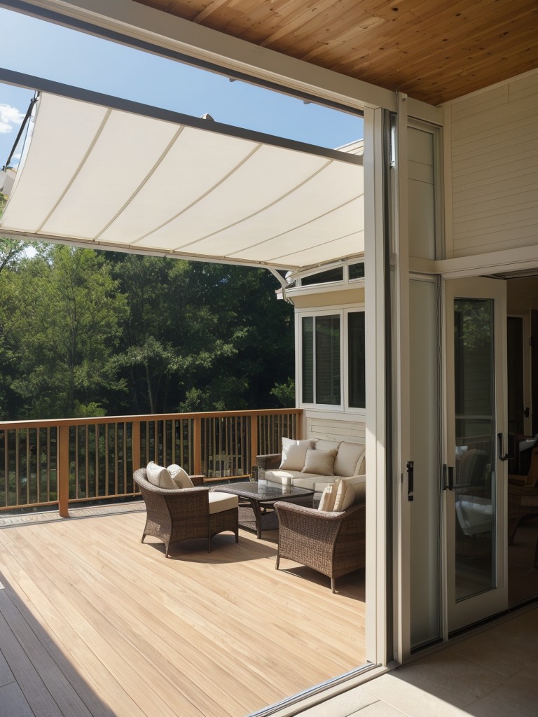 Incorporate a retractable awning or canopy to provide shade on sunny days, making your screened-in balcony a comfortable space even during hot weather.