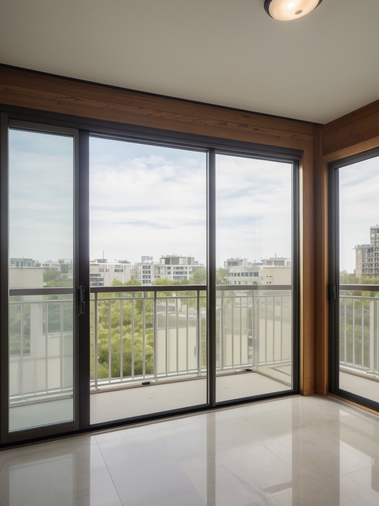 Install removable screens with adjustable height features to effortlessly control air circulation and natural ventilation in your screened-in apartment balcony.