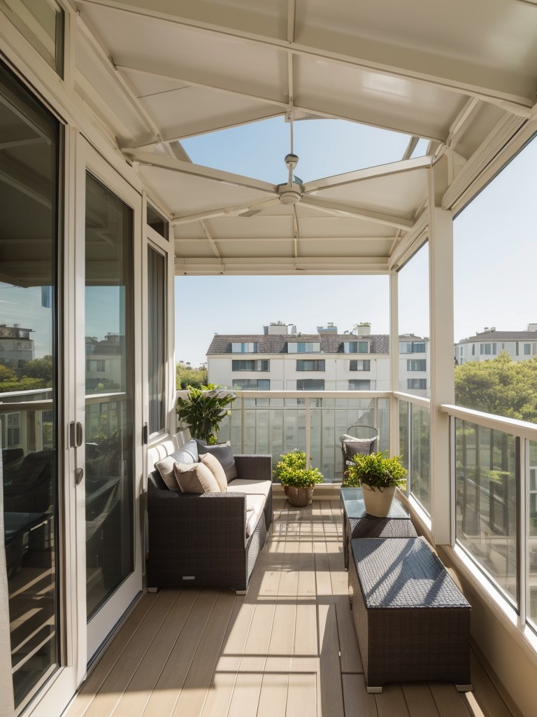 Transform your apartment balcony into an outdoor oasis with a screened-in structure that provides protection from pests while still allowing fresh air to circulate.