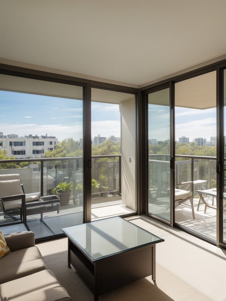 Use a combination of sheer and opaque screens to strike the perfect balance between privacy and natural light in your screened-in apartment balcony.