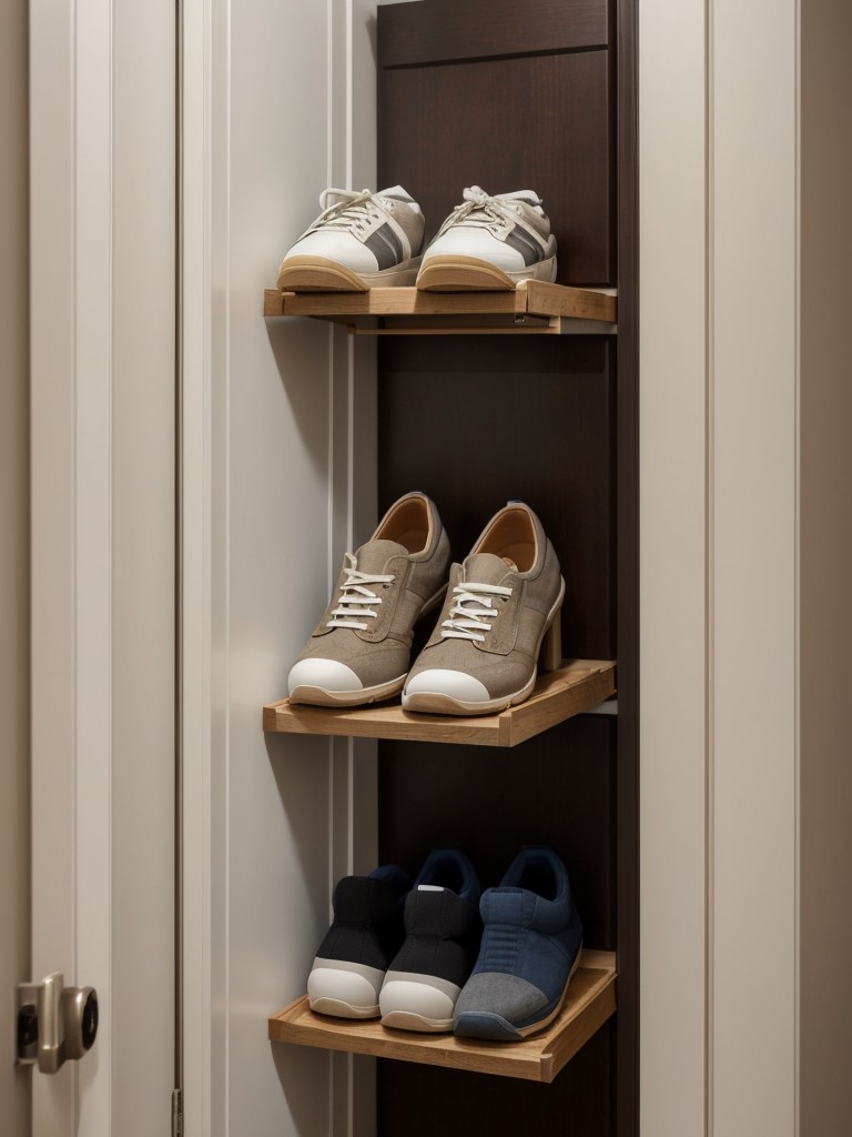 Take advantage of the space behind a door by installing an over-the-door shoe organizer.