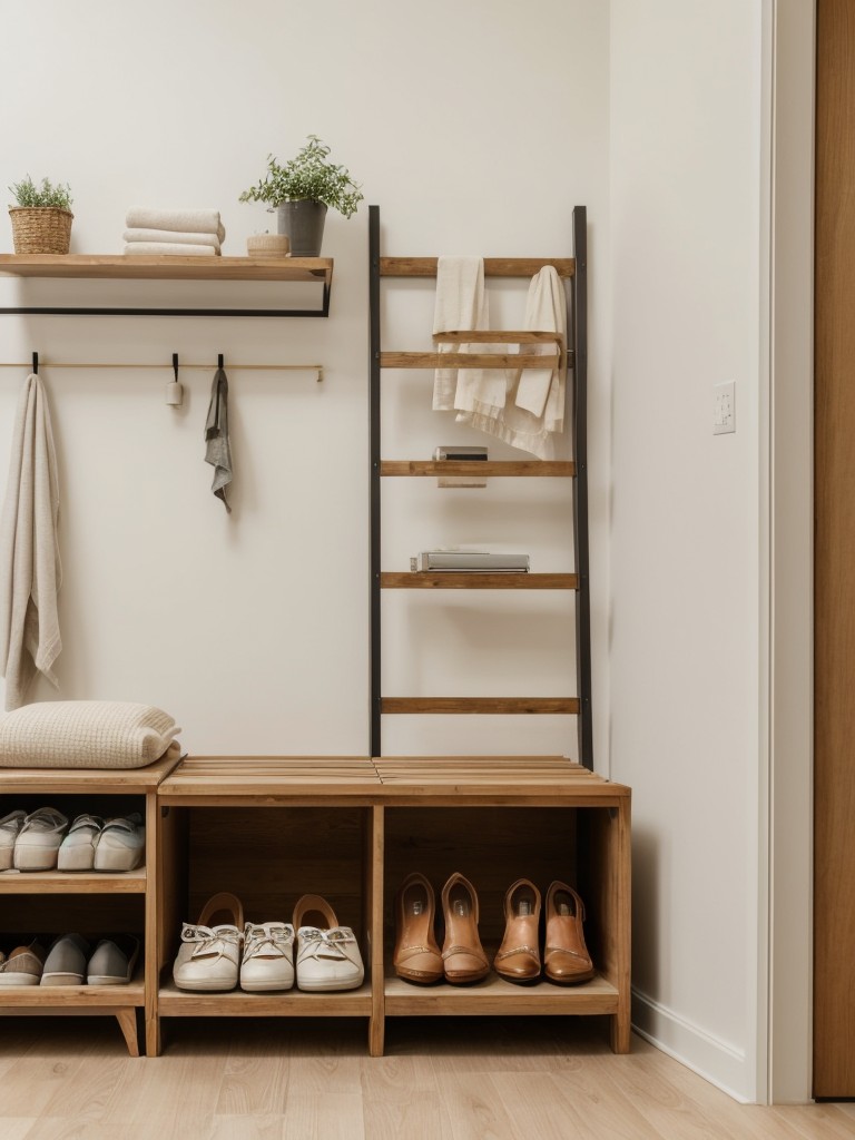 Use a decorative ladder to hang shoes, adding both storage and a unique design element to your apartment.